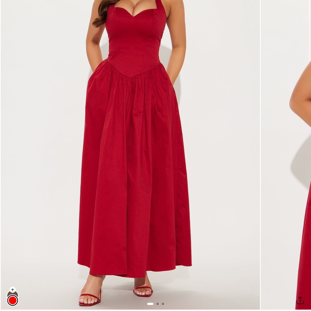 Red Strapless Pleated A-line Dress